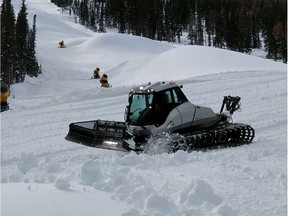 A snow groomer prepares the hill at Nakiska Ski Resort on Oct. 15, 2019. The resort is planning to have its earliest opening weekend ever this year on Oct. 26 and 27.