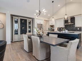 The dining area and kitchen in the Calla show home by Baywest Homes in Walden.