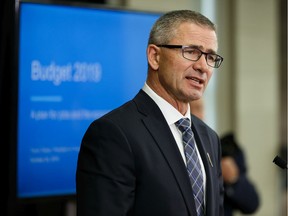 Alberta Finance Minister and President of the Treasury Board Travis Toews speaks about Budget 2019, the United Conservative Party's first since winning the 2019 provincial election, during a press conference at the Federal Building in Edmonton on Thursday, Oct. 24, 2019.