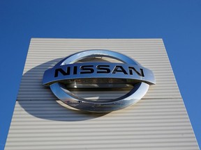 FILE PHOTO: The Nissan logo is seen at Nissan car plant in Sunderland, Britain February 4, 2019. REUTERS/Phil Noble/File Photo ORG XMIT: FW1