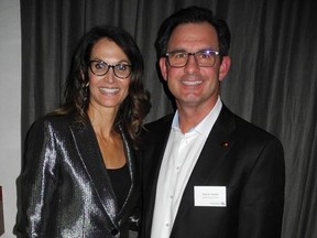 Pictured at Brookline Public Relations' 15th anniversary celebration Oct. 1 at Bridgette Bar are Brookline principal Shauna MacDonald and her husband Shane Hooker, CEO of Sanjel Energy Services. The sparkly soiree featured a surprise performance by Paul Brandt.