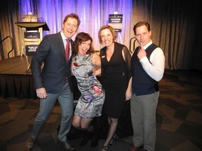 Hamming it up at Calgary Humane Society's Cocktails for Critters are, from left,  Soft Rock 97.7 FM's Jay Donovan and Lynda Parcells with Humane Society's executive director Carrie Fritz and colleague Phil Fulton. The event raised more than $188,500.