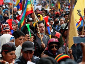 Demonstrators take part in a protest against Ecuador's President Lenin Moreno's austerity measures in Quito, Ecuador, October 8, 2019.