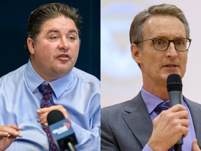 The top two contenders for Calgary Centre are thought to be Liberal candidate and incumbent Kent Hehr, left, and Conservative candidate Greg McLean.