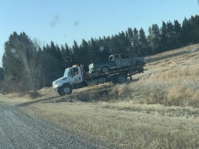 A provided photo shows a truck associated to an assault and robbery that happened near Eckville, Alta. on Wednesday, Oct. 23, 2019. (Submitted)