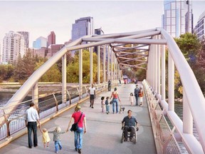 An artist rendering shows a potential design for the Jaipur Bridge which joins Eau Claire to Prince's Island. A price tag of $9.6 million includes this full replacement. Supplied