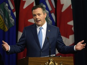 Alberta Premier Jason Kenney comments at the Alberta Legislature on October 22, 2019. The Liberal Party of Canada won the federal election on October 21, 2019 and were elected to form a minority government under Justin Trudeau. (PHOTO BY LARRY WONG/POSTMEDIA)