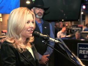 Conservative candidate Michelle Rempel, pictured at her election headquarters after being re-elected Monday night.