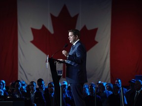 Conservative Leader Andrew Scheer delivers his concession speech in Regina on Oct. 22, 2019.