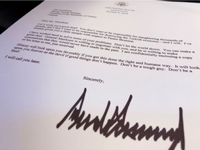 An October 9 letter from U.S. President Donald Trump to Turkey's President Tayyip Erdogan warning Erdogan about Turkish military policy and the Kurdish people in Syria is seen after being released by the White House in Washington, U.S. October 16, 2019.