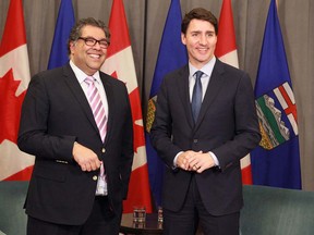 Prime Minister Justin Trudeau meets with Calgary Mayor Naheed Nenshi in Calgary on Thursday, Nov. 22, 2018.