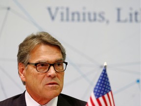 U.S. Secretary of Energy Rick Perry speaks during a news conference after the Partnership for Transatlantic Energy Cooperation conference in Vilnius, Lithuania October 7, 2019.
