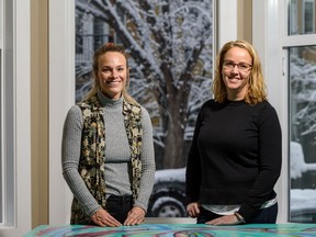 Kim Ledene, director of youth housing and shelter, right, and Jocelyn Adamo, manager of prevention at Boys and Girls Clubs of Calgary pose for a photo at the centre's 15th Avenue location on Tuesday, November 19, 2019. Azin Ghaffari/Postmedia Calgary