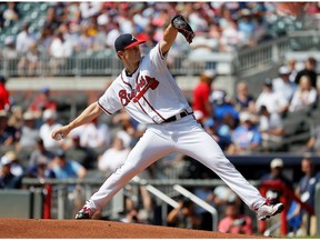 ATLANTA, GEORGIA - SEPTEMBER 19:  Mike Soroka #40 of the Atlanta Braves pitches in the first inning against the Philadelphia Phillies at SunTrust Park on September 19, 2019 in Atlanta, Georgia.