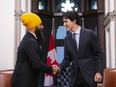 NDP leader Jagmeet Singh meets with Prime Minister Justin Trudeau on Parliament Hill in Ottawa on Thursday, Nov. 14, 2019.