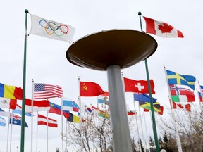 The Olympic displays outside WinSport as Wednesday marks one year since Calgary held its Olympic plebiscite.