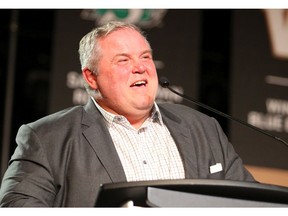 CFL Alumni Association Man of the Year Tony Spoletini speaks after being honoured at the Canadian Tire CFLAA Legends lunch in the Big Four Building.Friday, November 22, 2019. Brendan Miller/Postmedia