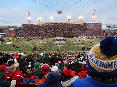 Fireworks launch at McMahon Stadium at the start of the 107th Grey Cup in Calgary Sunday, November 24, 2019. Gavin Young/Postmedia