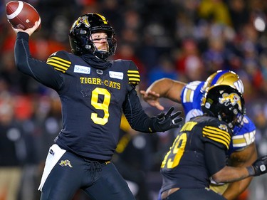 Hamilton Tiger-Cats quarterback Dane Evans against the Winnipeg Blue Bombers during the 107th Grey Cup CFL championship football game in Calgary on Sunday, November 24, 2019. Al Charest/Postmedia