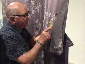 Bill Morton painting on silk at a demonstration on kimono creation in the Illingworth Kerr Gallery at the Alberta University of the Arts. Courtesy AUArts