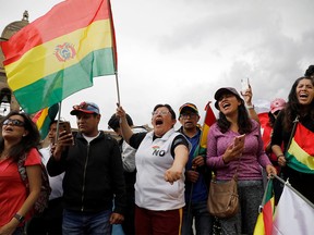 People protest against Bolivia's President Evo Morales in La Paz, Bolivia November 10, 2019. REUTERS/Marco Bello ORG XMIT: GDN5008