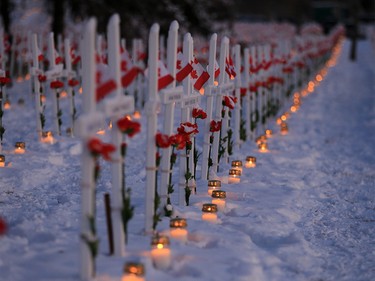 Over 3600 candles created a moving scene  at the Field of Crosses during a special sunset ceremony the day before Remembrance Day on Sunday November 10, 2019. It was the first year that candles were placed in front of each cross at the Field of Crosses.