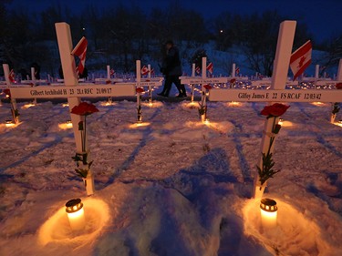 Over 3600 candles created a moving scene  at the Field of Crosses during a special sunset ceremony the day before Remembrance Day on Sunday November 10, 2019. It was the first year that candles were placed in front of each cross at the Field of Crosses.