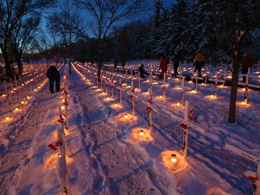 Over 3600 candles created a moving scene  at the Field of Crosses during a special sunset ceremony the day before Remembrance Day on Sunday November 10, 2019. It was the first year that candles were placed in front of each cross at the Field of Crosses.