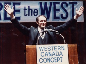 Doug Christie, founder of the Western Canada Concept party, speaks at a rally at Edmonton's Jubilee auditorium on Nov. 24, 1980.