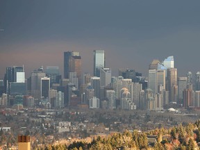 Clouds hang over downtown Calgary on a cool November day.