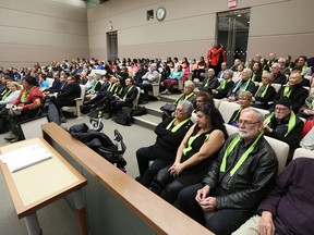 More than 100 members of the Calgary Alliance for the Common Good packed council chambers to protest proposed cuts to subsidized transit passes that would effect the Calgary’s most vulnerable.