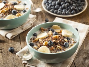 Organic Breakfast Quinoa with Nuts Milk and Berries