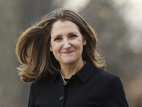 Liberal MP Chrystia Freeland arrives for the cabinet swearing-in ceremony in Ottawa on Wednesday, Nov. 20, 2019.