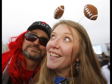 Thousands of fans ham it up during the Tailgate party at McMahon stadium during the 107th Grey Cup in Calgary on Sunday, November 24, 2019. Darren Makowichuk/Postmedia