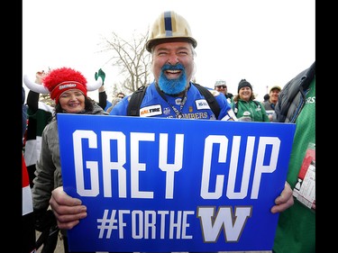 Thousands of fans ham it up during the Tailgate party at McMahon stadium during the 107th Grey Cup in Calgary on Sunday, November 24, 2019. Darren Makowichuk/Postmedia