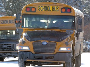School buses are seen as they arrive at Maple Ridge School in SE Calgary on Wednesday, November 6, 2019. Brendan Miller/Postmedia