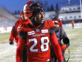 Calgary Stampeders, Brandon Smith reacts as they lost to the Winnipeg Blue Bombers during the CFL semi-finals in Calgary on Sunday, November 10, 2019. Darren Makowichuk/Postmedia