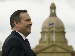 Alberta Premier-Designate Jason Kenney arrives outside the Alberta Legislature building in Edmonton on Wednesday April 17, 2019 for a news conference, the day after his United Conservative Party was elected to govern the province.
