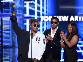 FILE - DECEMBER 08, 2019: Rising rap artist Juice WRLD has died at the age of 21. LAS VEGAS, NEVADA - MAY 01: Juice Wrld accepts the Top New Artist award onstage during the 2019 Billboard Music Awards at MGM Grand Garden Arena on May 01, 2019 in Las Vegas, Nevada. (Photo by Kevin Winter/Getty Images for dcp)