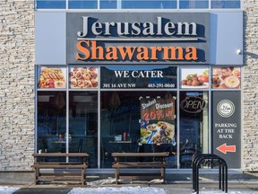 The Jerusalem Shawarma restaurant on 16th Avenue N.W., one of four chain locations linked to a norovirus outbreak.