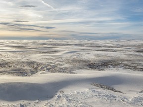 Snow drifts form like barchan sand dunes in a field south of Barons, Ab., on Tuesday, December 17, 2019. Mike Drew/Postmedia