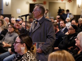 Al Romanchuk speaks about separating from Canada with the panel during a town hall meeting of the government of Alberta's Fair Deal Panel at St. Michael's Heritage Hall in Edmonton, on Tuesday, Dec. 3, 2019. Photo by Ian Kucerak/Postmedia