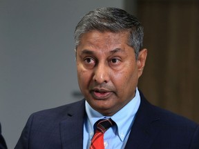 Alberta Minister of Infrastructure Prasad Panda speaks during an update on the government's infrastructure plans on Wednesday, November 13, 2019. The update took place in a mock up of the inside of the new Calgary Cancer Centre that is being used to test out the interior design. Gavin Young/Postmedia