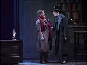 Theatre Calgary's A Christmas Carol with Graham Percy as Bob Cratchit and Stephen Hair as Scrooge.