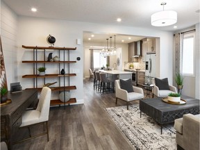 The great room in the Selkirk duplex show home by Mattamy Homes in Yorkville.