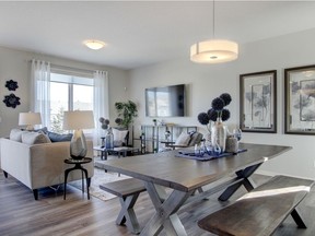 The dining room in the Blossom show home by Cedarglen Homes in the Parks of Harvest Hills.