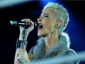 (FILES) This file photo taken on March 19, 2011 shows Swedish singer Marie Fredriksson of the pop group Roxette performing in Cologne, western Germany. - As it was announced on December 10, 2019, Fredriksson died on December 9, 2019 at the age of 61. (Photo by Patrik STOLLARZ / AFP)