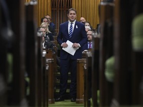 Leader of the Opposition Andrew Scheer rises during Question Period in the House of Commons Friday December 6, 2019 in Ottawa.