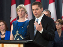 Standing with his wife Jill Scheer and supporters, MP Andrew Scheer announces he will run for the leadership of the Conservative party, Sept. 28, 2016 in Ottawa.