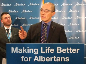 Jason Luan, Associate Minister of Mental Health and Addictions, speaks at a press conference where he announced details on $8M in new funds to help more Albertans access opioid treatment.